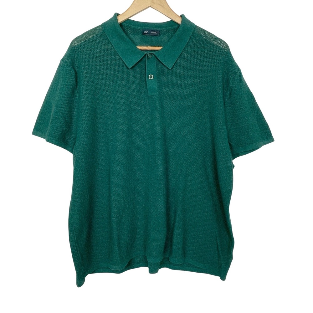Gap Dark Green Short Sleeve Knit Polo Shirt Mens XXL Earthy Minimalist Textured